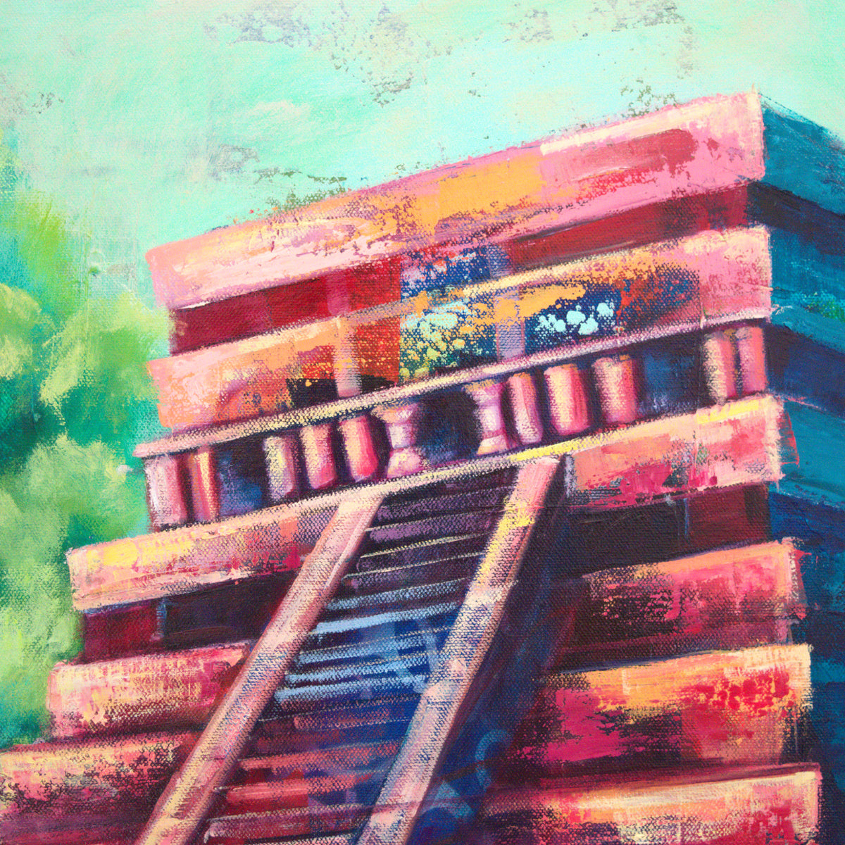 The Sacred Watcher by Carma Visions, close-up of the Maya temple