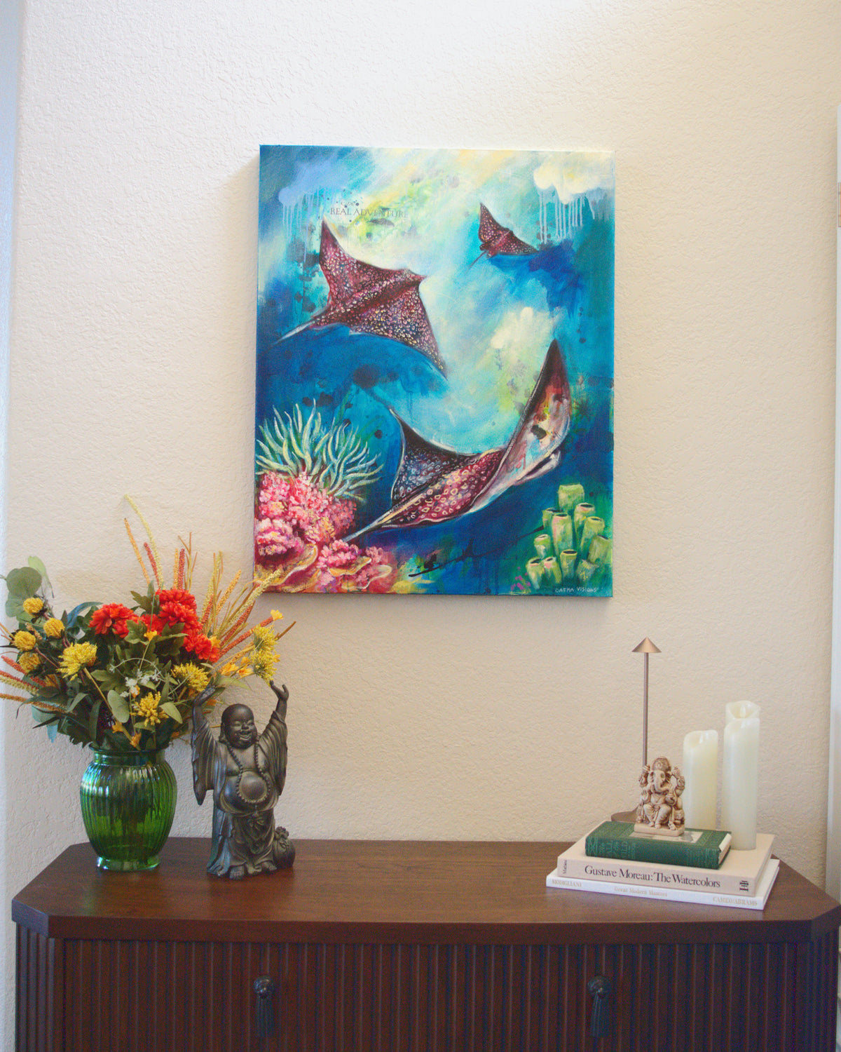 Dance of the Deep by Carma Visions, styled above a console table