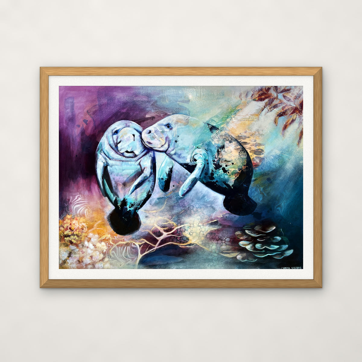 Tender Tides framed print, oak frame with white mat