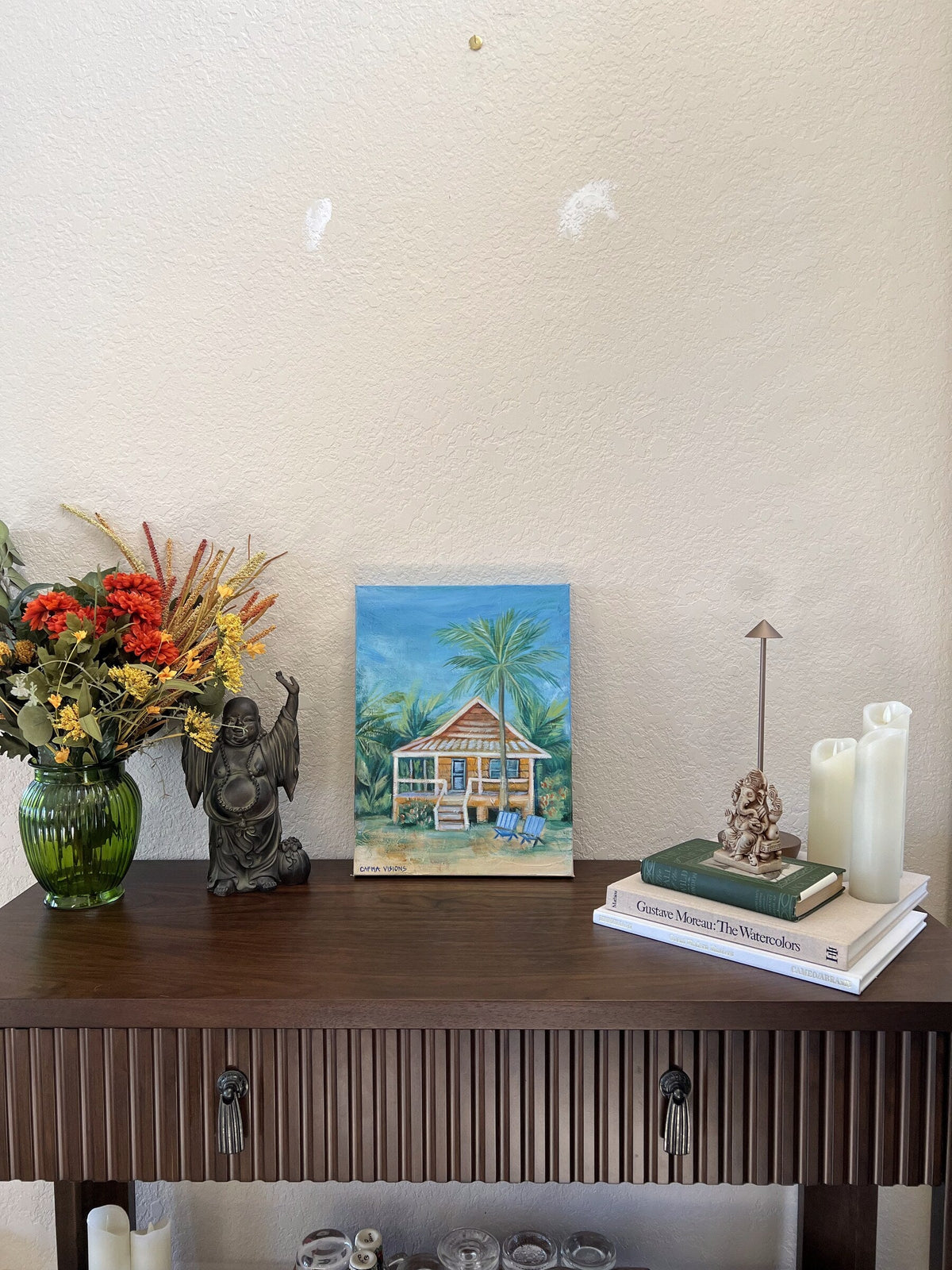 Island Time, original oil painting by Carma Visions, styled on a console
