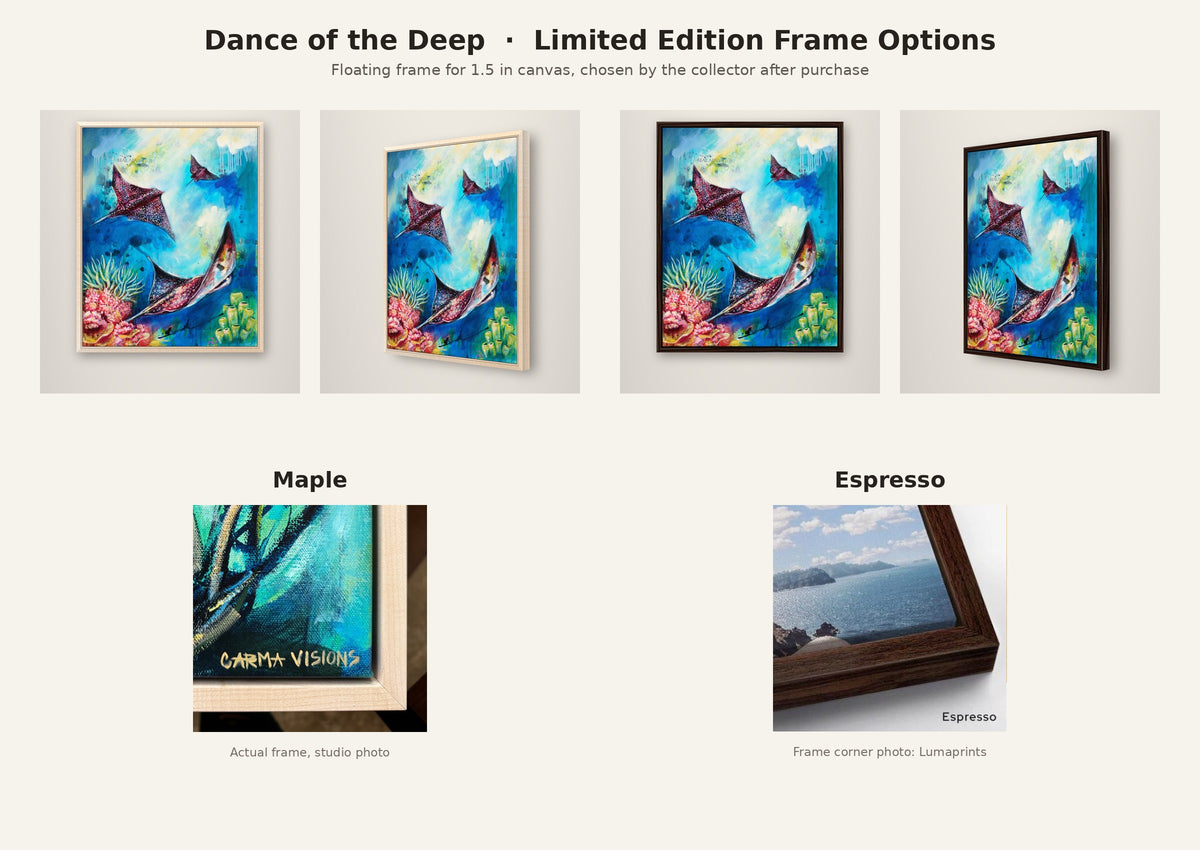 Dance of the Deep Limited Edition frame options: maple or espresso floating frame