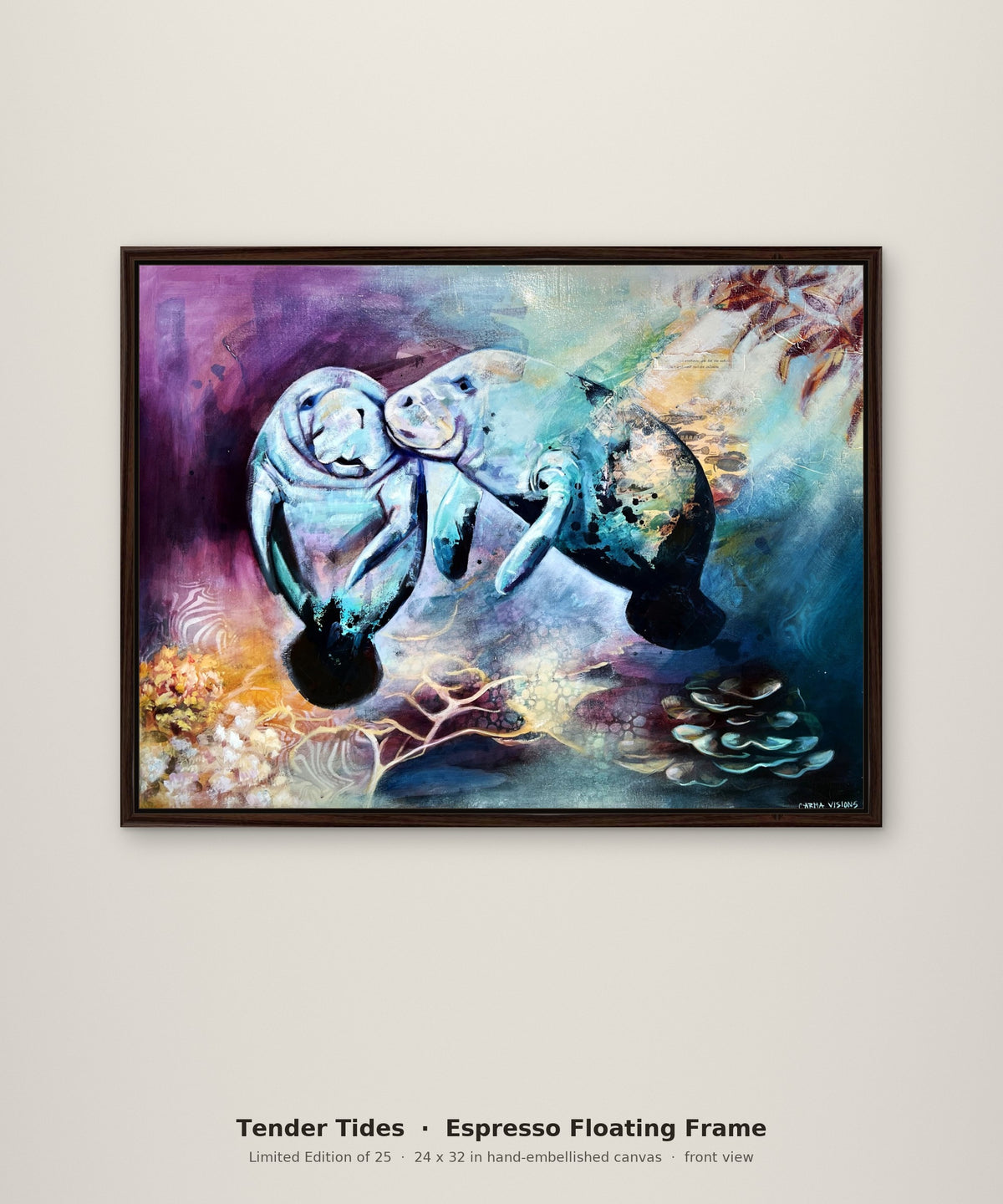 Tender Tides Limited Edition in an espresso floating frame, front view