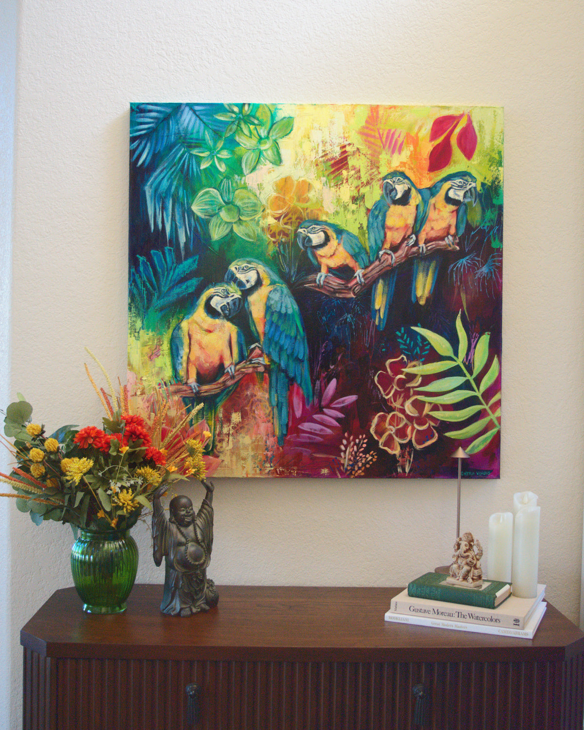 Whispers of the Tropics by Carma Visions, styled above a console table