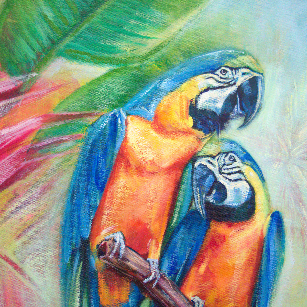 Lovers Embrace by Carma Visions, close-up of the two parrots