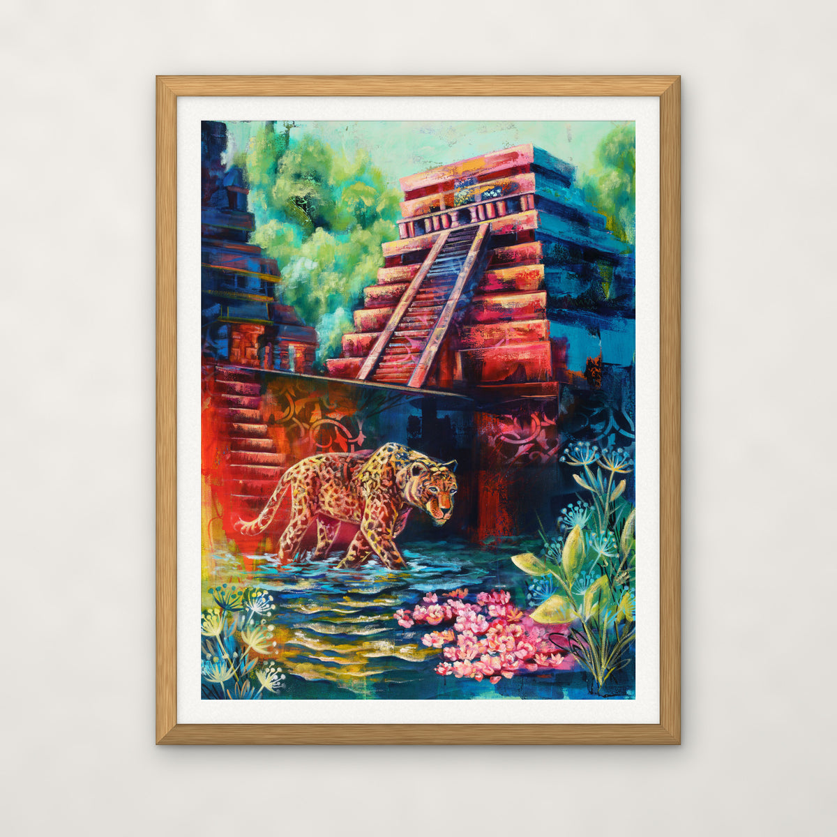 The Sacred Watcher open edition print by Carma Visions, in a natural oak frame with a 1 inch white mat