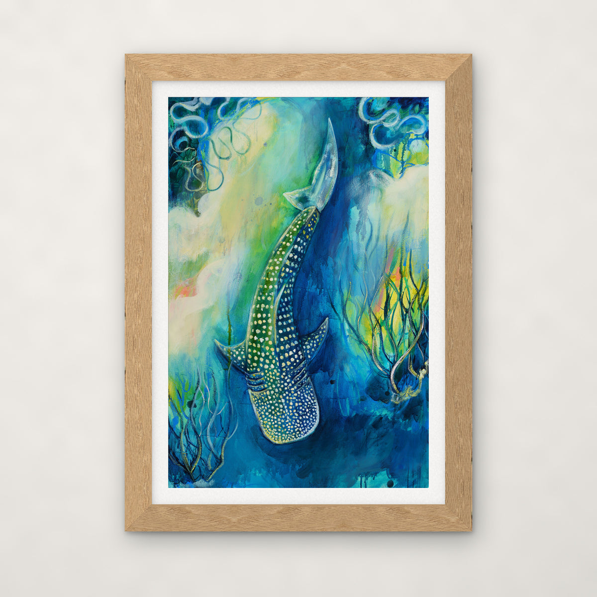 Gentle Giant No. 1 open edition print by Carma Visions, in a natural oak frame with a white mat