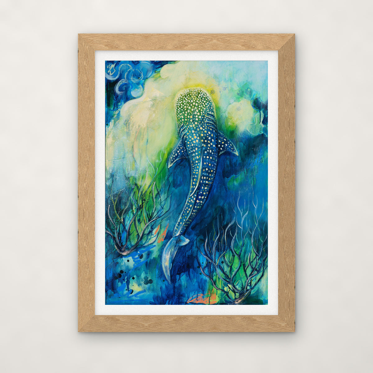 Gentle Giant No. 2 open edition print by Carma Visions, in a natural oak frame with a white mat