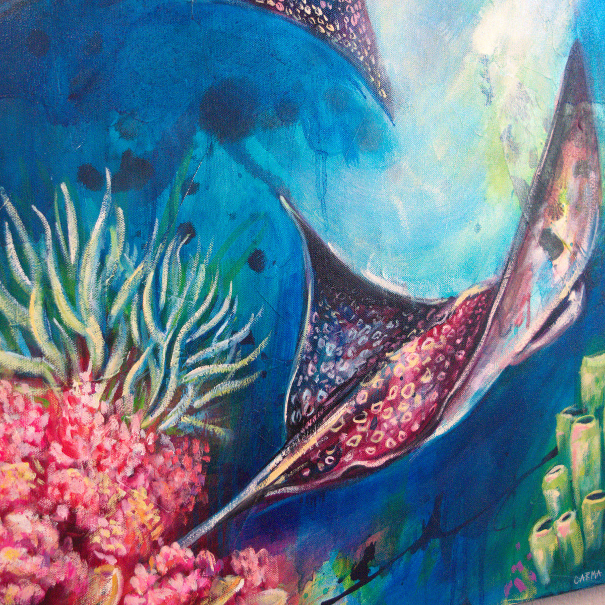 Dance of the Deep by Carma Visions, close-up of the eagle ray and coral