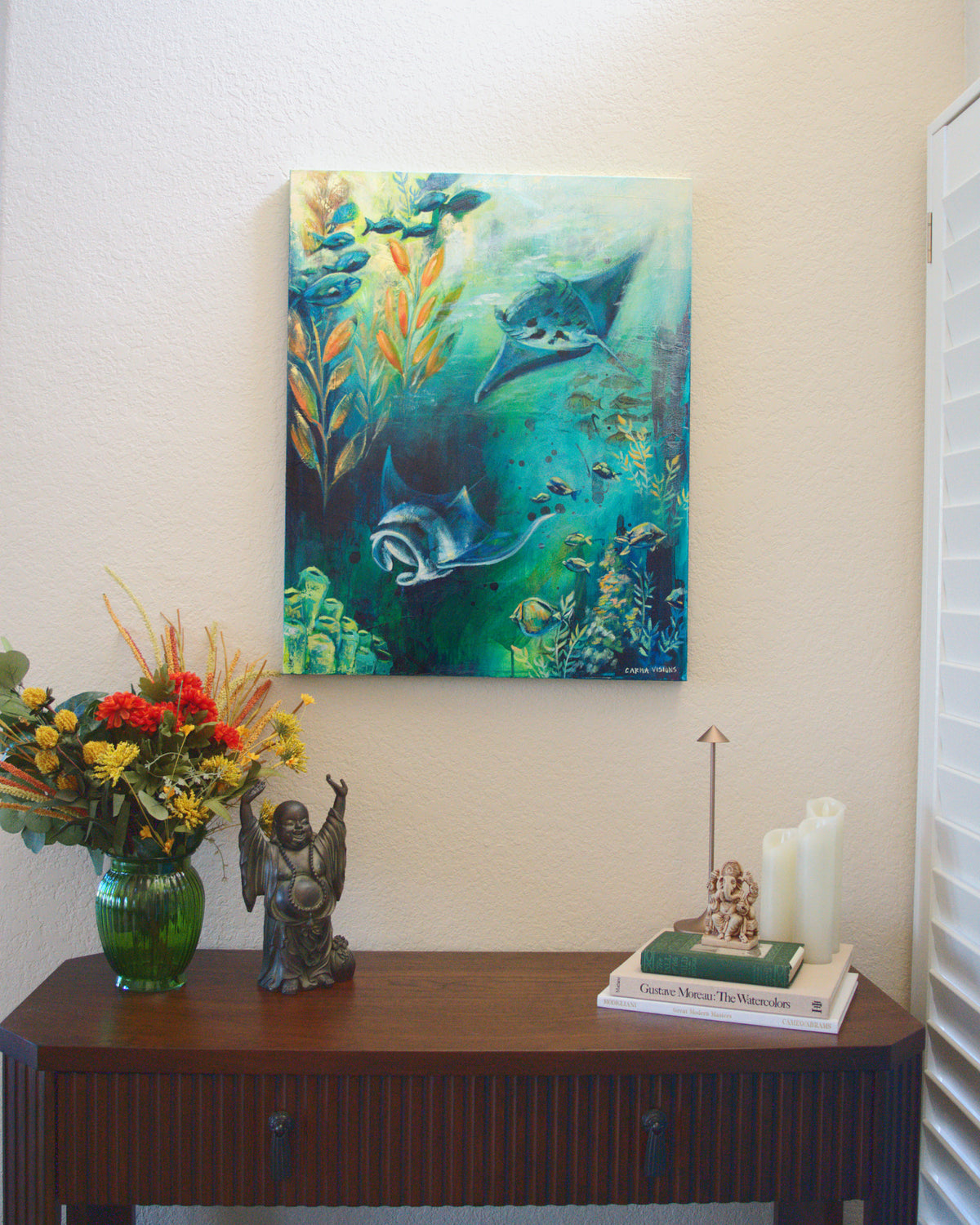 Journey Beneath by Carma Visions, styled above a console table