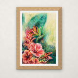 Belizean Bloom open edition print by Carma Visions, in a natural oak frame with a white mat
