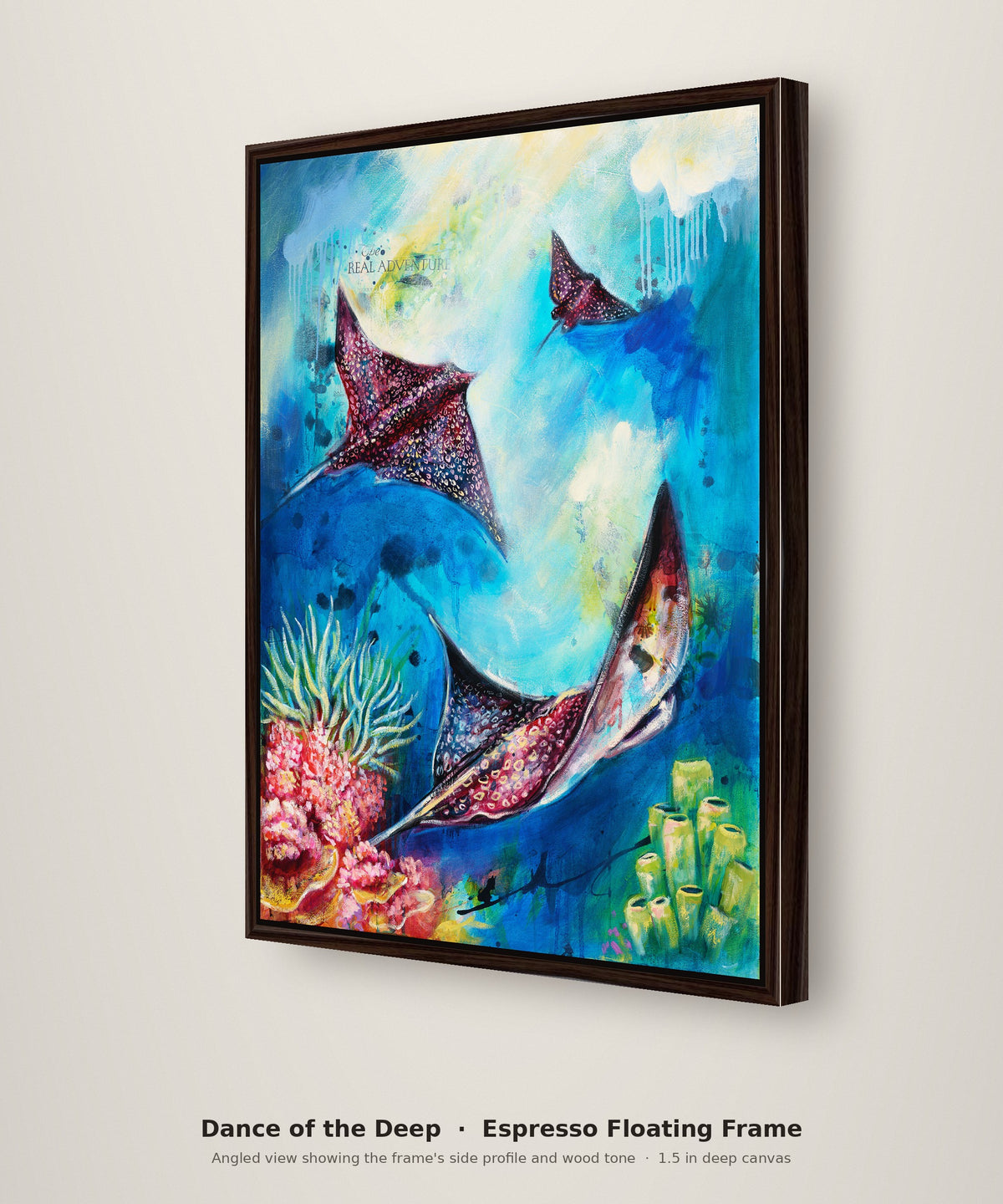 Dance of the Deep Limited Edition in an espresso floating frame, angled view showing the frame depth