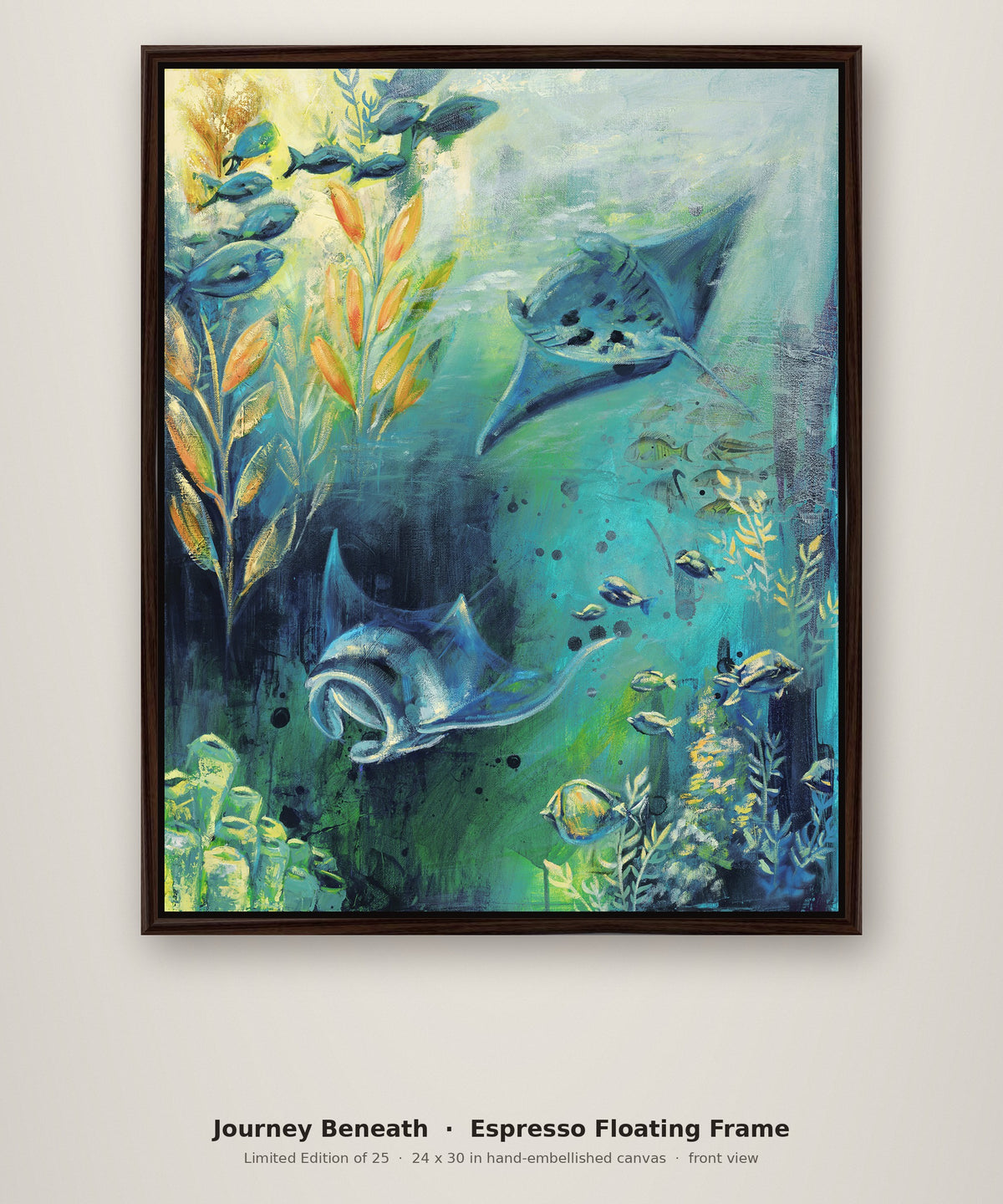 Journey Beneath Limited Edition in an espresso floating frame, front view