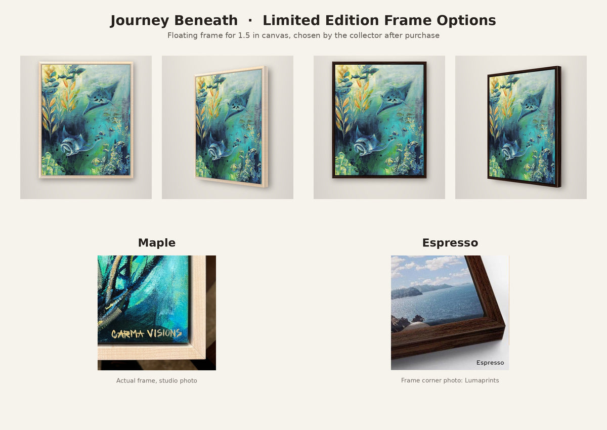 Journey Beneath Limited Edition frame options: maple or espresso floating frame