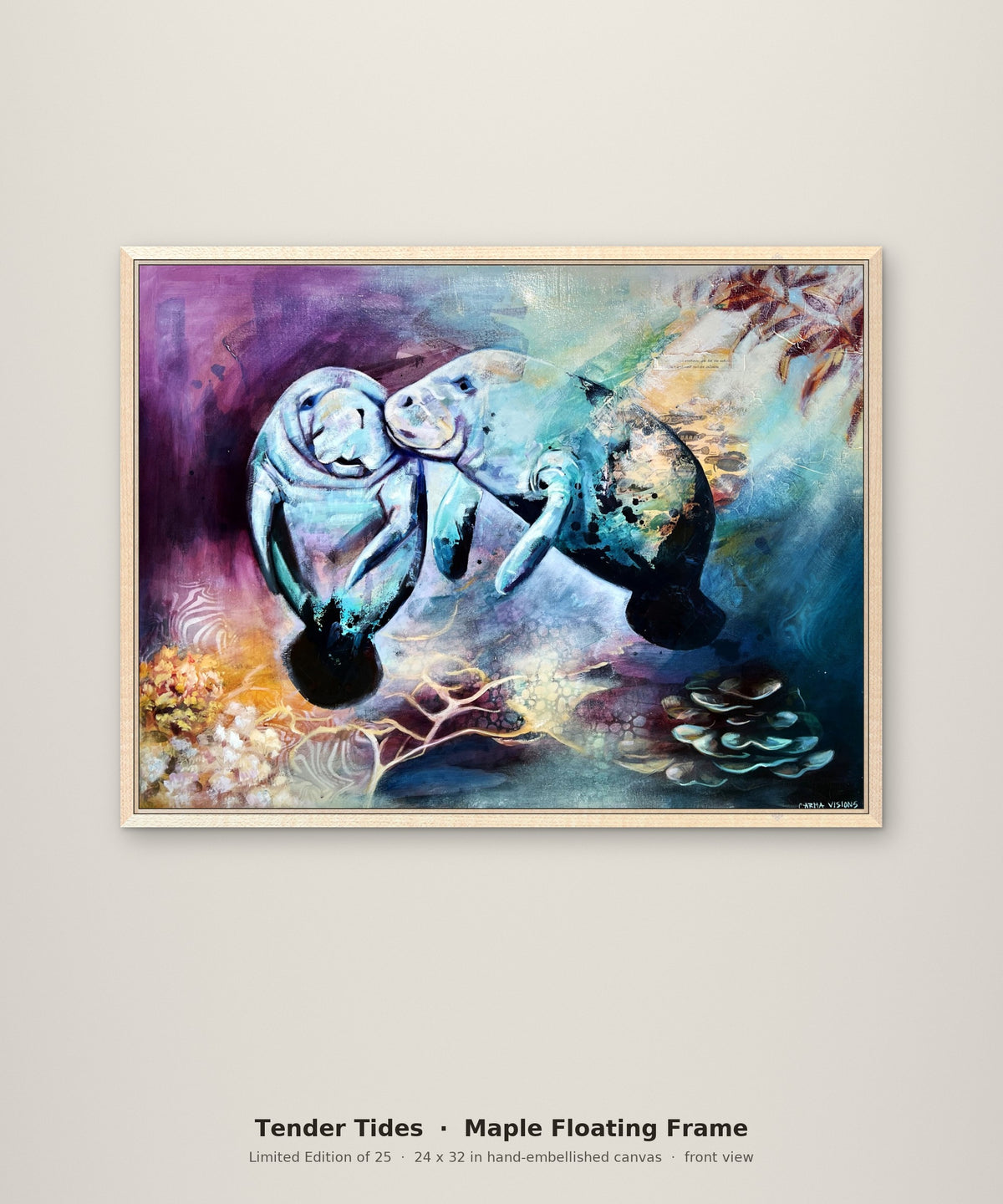 Tender Tides Limited Edition in a maple floating frame, front view