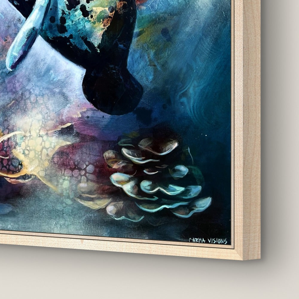Tender Tides Limited Edition, close-up of the maple floating frame edge