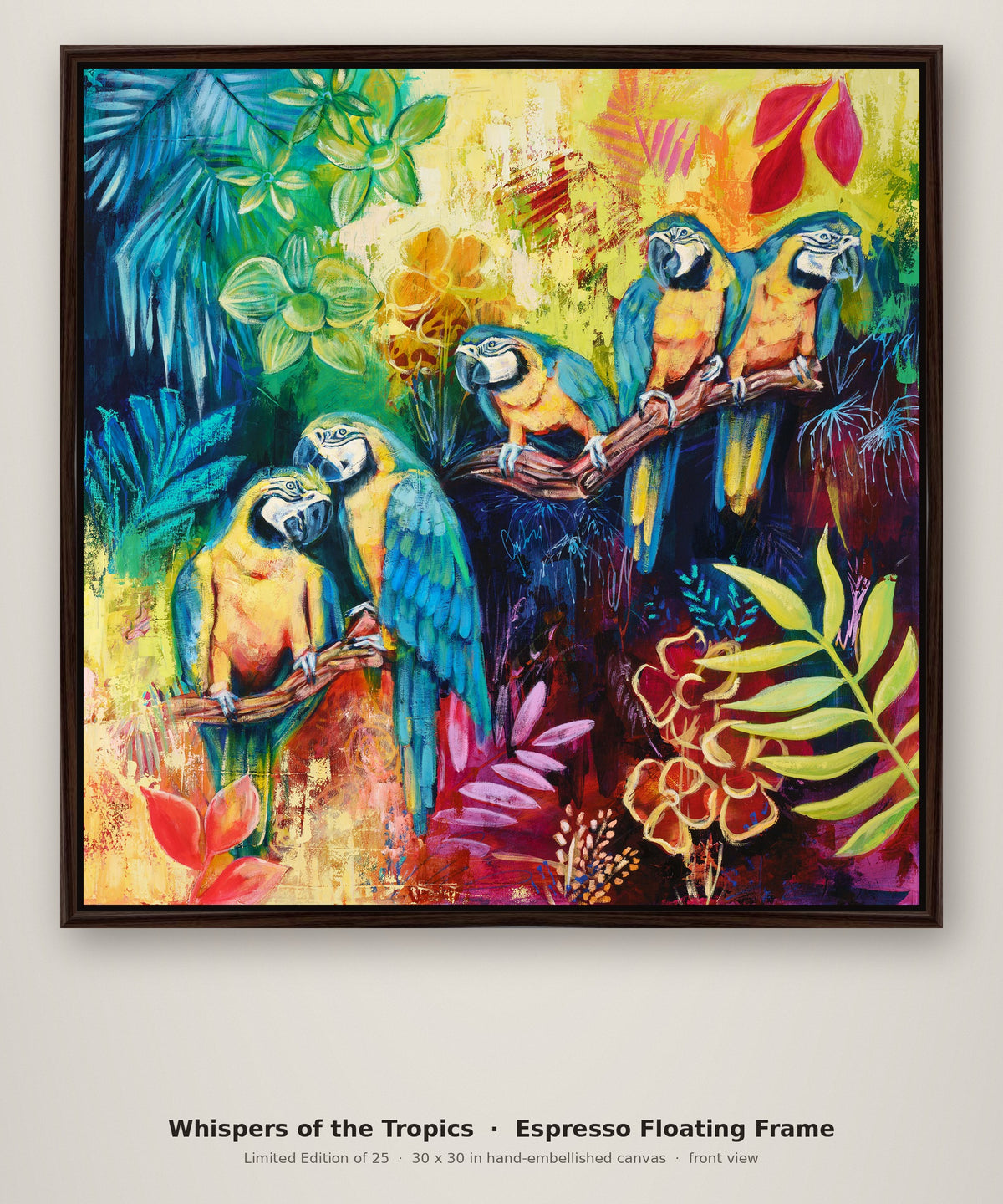 Whispers of the Tropics Limited Edition in an espresso floating frame, front view